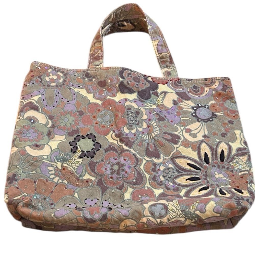 Gap corduroy with embroidery and sparkles Floral Patterned Tote Bag
